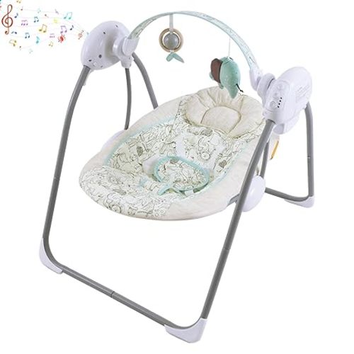 Otrolepota Baby Swing for Infant,Newborn Swing with Music,5 Speed Levels,Timing Setting,Soft Cushion,Foldable Infant Swing for Indoor Outdoor Use 0-9 Months