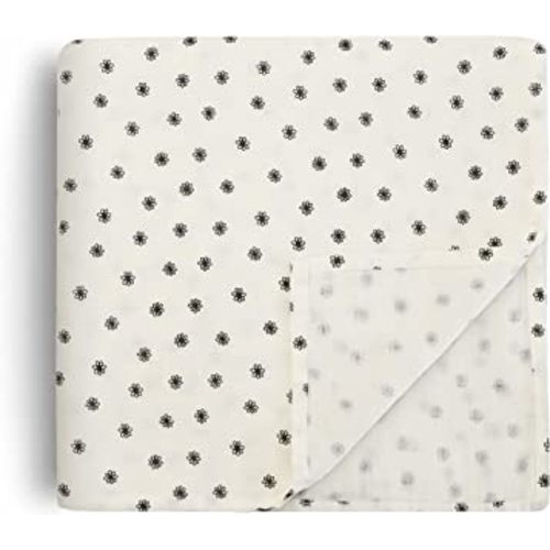 mushie Muslin Baby Swaddle Blanket | 100% Organic Cotton (Black Daisy)