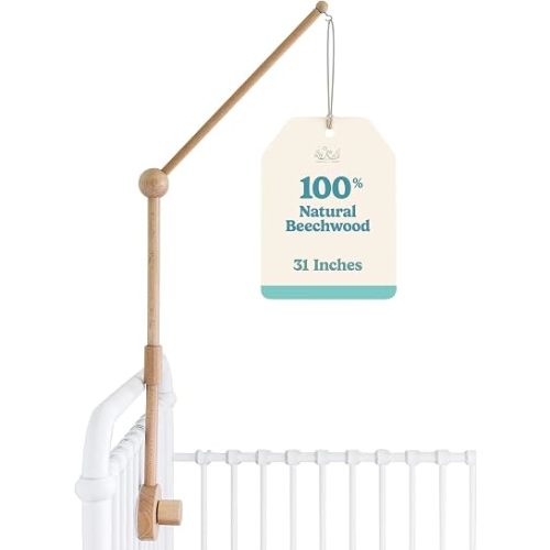 Baby Crib Mobile Arm Wooden Holder - Baby Mobile Hanger for Crib (31 inch, 100% Natural Beechwood) Strong Anti Slip - Nursery Decor & Gift Accessories (Original)