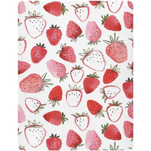 Fitted Crib Sheets for Boys Girls, Soft Breathable Comfortable Watercolor Strawberries Baby Sheet Set, Crib Sheets Fits Standard Crib and Toddler Mattress