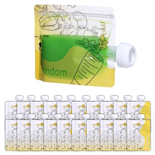 Gemdom 20 Pack Reusable Baby Food Pouches for Toddlers, Refillable Squeeze Pouch for Applesauce Yogurt Homemade Organic Puree Juice Snack for Baby Kids Students, Storage Containers, BPA Free, 5oz