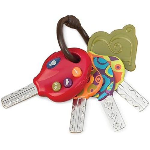 B. toys- LucKeys- Pretend Play Keys- 4 Textured Toy Keys for Babies & Toddlers – Flashlight & Car Sounds- 10 months +