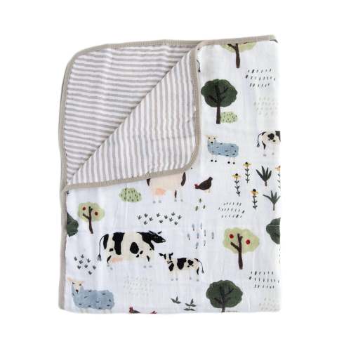 Red Rovr 100% Organic Cotton Muslin Quilted Infant Blanket, Unisex, Family Farm
