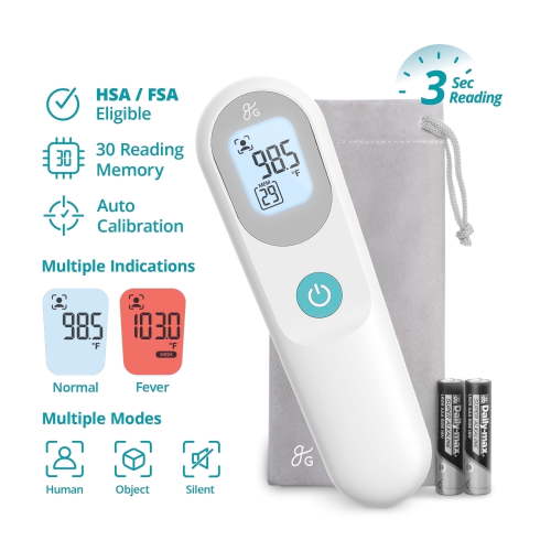 Greater Goods No-Touch Baby Thermometer for Infants, Newborns & Toddlers with Fever Alarm and Instant Accuracy Readings, White HSA/FSA Eligible