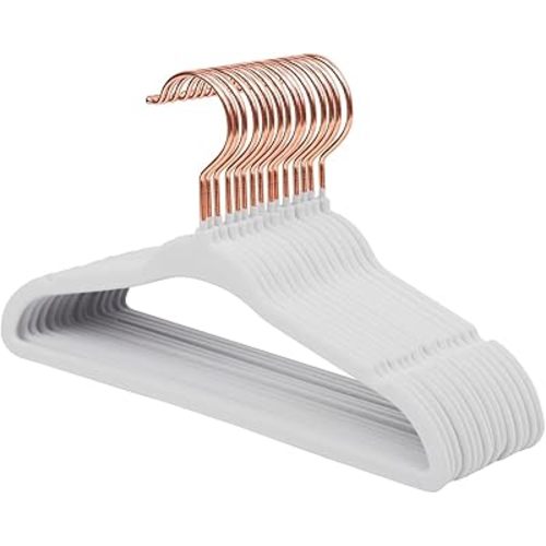 ManGotree Baby Velvet Hangers with 360° Swivel Rose Gold Hook, 10.95" Non-Slip Toddler Hangers, Ultra Thin Space Saving Infant Hangers for Kids Clothes, 15 Pack (White)