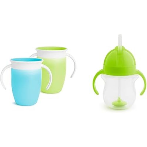Munchkin Miracle 360 Trainer Sippy Cup 7 Ounce 2 Pack and Any Angle Weighted Straw Trainer Cup 7 Ounce