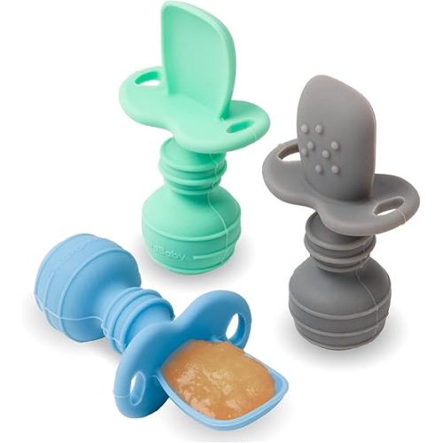 UpwardBaby Baby Spoons Self-Feeding with Anti-Choke Barrier - BPA-Free Silicone Utensils for Baby-Led Weaning & First-Stage Infant Spoons - 6+ Months and Toddler Friendly (3 Pack)