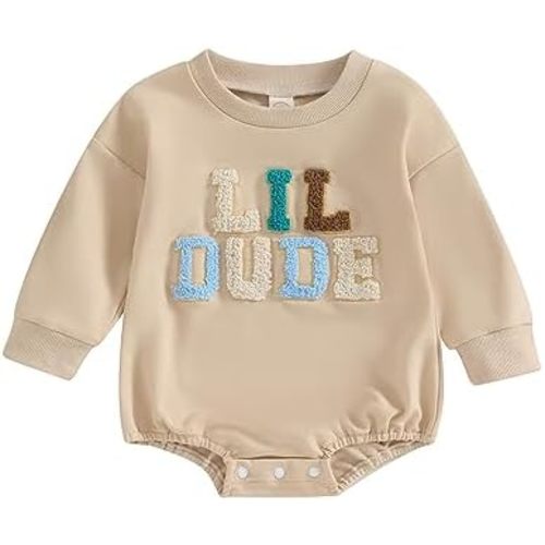 Newborn Baby Boy Fall Clothes Long Sleeve Bubble Romper Onesie Little Dude Infant Winter Outfit