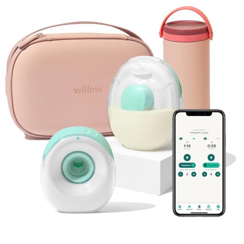 Willow Go - Wearable Breastfeeding Pump w/Case & Milk Cooler in Pink - Hands Free Breast Pump - Electric, Cordless - 9 Levels of Hospital Grade Suction Strength, App Compatible & Fits Fully in Bra