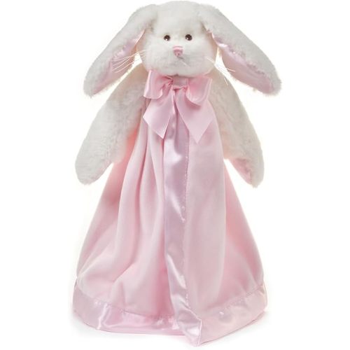 Bearington Baby Bunny Snuggler - 15 Inch Pink Rabbit Plush Stuffed Animal Security Blanket Lovey for Babies - Bunny Lovey Plush Blanket