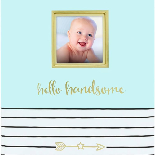 Pearhead Hello Handsome, First 5 Years Baby Memory Book with Photo Insert, Perfect Baby Keepsake, Blue 3x3 Inch (Pack of 1)