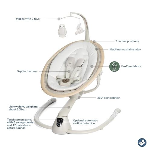Maxi-Cosi Cassia Baby Swings for Infants: Smart Portable Baby Swing with Music, Lightweight & Foldable Baby Swing, 360 Rotation Infant Swing, Classic Oat - Baby Seat