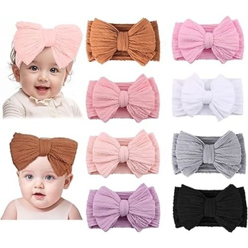 Purple Nylon Baby Headband Bows for Girls, Pink Stretchy Hair Bands with Bows for Newborn Infant Toddler (66-06)