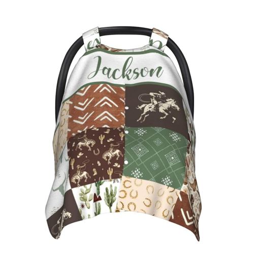 Personalized Baby Boy Car Seat Canopy for Babies, Custom Name Baby Car Seats Cover for Boys, Cowboy Opening Minky Nursing Breastfeeding Covers for Infant, Carseat Canopies for Newborn