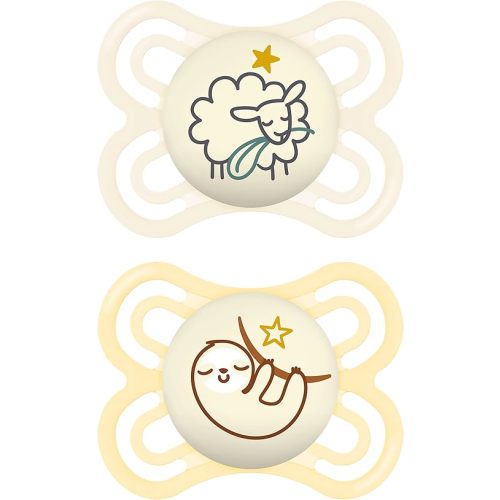 MAM Perfect Night Baby Pacifier, Patented Nipple, Glows in the Dark, 2 Pack, 0-6 Months, Unisex