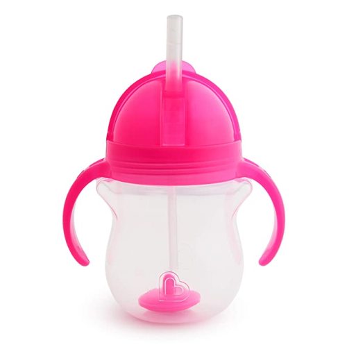 Munchkin Any Angle Weighted Straw Trainer Cup with Click Lock Lid, 7 Ounce, Pink - 1 Count (Pack of 1)