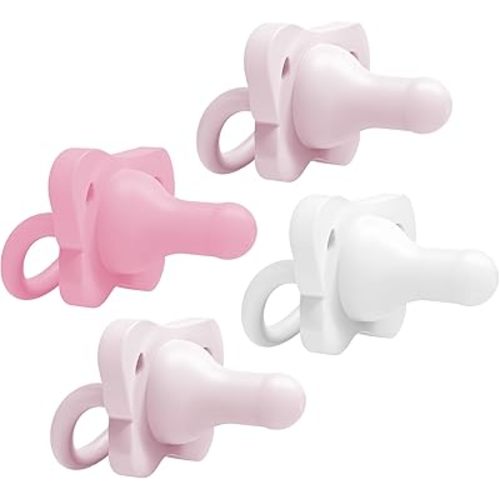 Dr. Brown's HappyPaci 100% Silicone Baby Pacifier, Contoured One-Piece Design, Light-Pink, Pink, White, 0-6m, BPA-Free, 4-Pack