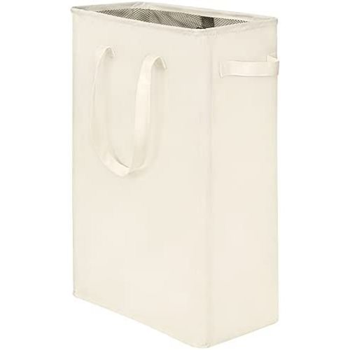 YIFAMIJOY 45L Slim Laundry Hamper Collapsible Thin laundry Baskets with Handles Narrow Dirty Clothes Hamper for Clothing Toys Organization Beige,45L
