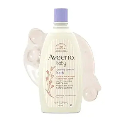 Aveeno Baby Nighttime Calming Comfort Bath, Baby Body Wash for Skin & Hair with Natural Oat Extract, Soothing Lavender & Vanilla Scent, Tear-Free Formula, No Added Parabens & Phthalates, 18 Fl Oz