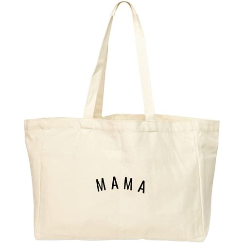 Mom Hospital Bag | Mama Canvas Tote Bag With Six Pocket Organization | Cute Tote Bags For Baby Shower Gifts For Mom | Mommy Bag for Hospital or Diaper Bag