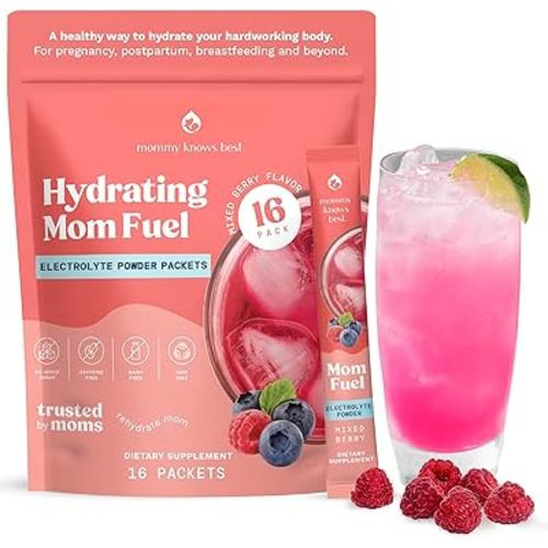 Mommy Knows Best Mom Fuel Electrolyte Drink Mix for Moms, Hydration Support - for Pregnancy, Prenatal, Electrolytes + Trace Minerals, Lactation Drink Mix Supplement (16 Count)