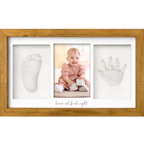 Baby Hand and Footprint Kit - Clay Handprint Keepsake Frame, Newborn Nursery Picture Frame, Personalized New Mom Gifts for Baby Shower & Registry (Golden Wheat)