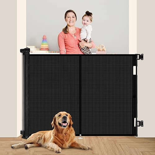 Upgraded 59" Retractable Baby Gates with Reinforced Strip Design to Prevent Crawling Through, 48" Extra Tall Retractable Gates, 5 FT Retractable Dog Gate for Stairs, Doorways, Hallways