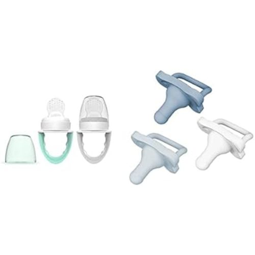 Dr. Brown's Fresh First Silicone Feeder, Mint & Grey, 2 Count HappyPaci 100% Baby Pacifier, Contoured One-Piece Design, White, Blue, Light Bl