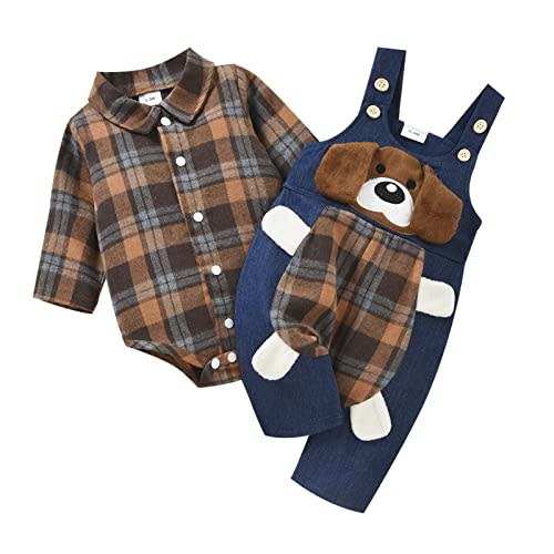 ODASIRA Baby Boy Clothes Infant Outfits Long Sleeve Plaid Bodysuit Romper + Jeans Overalls Jumpsuit Pants Sets