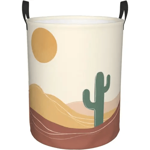 Collapsible Laundry Basket Organizer, Bathroom Desert Cactus Scenery Dirty Clothes Storage Basket with Handle for Bedroom Living Room Medium Size
