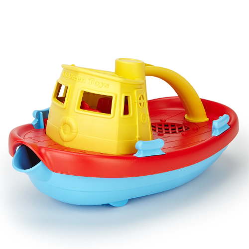 Green Toys: My First Tugboat - Yellow Top - Fun Floating Bathtime Play Toy, Fill & Pour Water, Recycled Plastic, Kids-Toddlers-Baby Ages 6 Months+