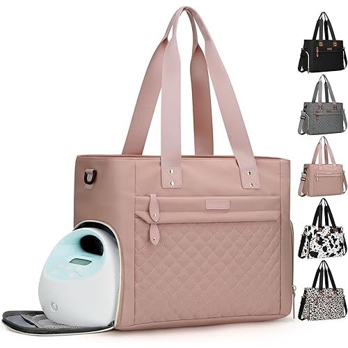 Diaper Bag Tote for Working Mom, Large Travel Diaper Tote for Mom and Dad with 14 Inch Laptop Sleeve, Mommy Maternity Travel Baby Bag for Boys and Girls, Pink