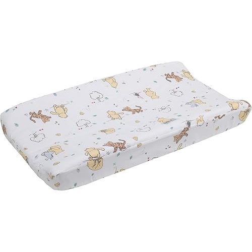 Disney Winnie The Pooh Classic Pooh 100% Cotton Quilted Changing Pad Cover, Ivory/Butter/Aqua/Orange 1 Count (Pack of 1)