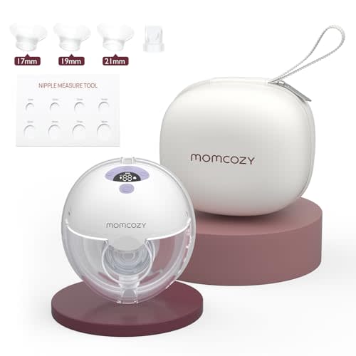 Momcozy Breast Pump Hands Free M5, Wearable Breast Pump of Baby Mouth Double-Sealed Flange with 3 Modes & 9 Levels, Electric Breast Pump Portable - 24mm, 1 Pack Lilac