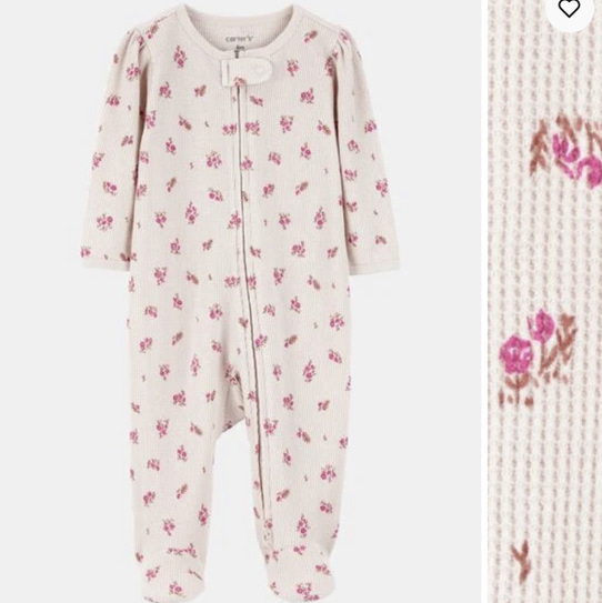 Baby Girl Floral 2-Way Zip Waffle Knit Sleep & Play Pajamas - Khaki | Carter's