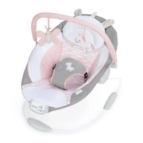 Ingenuity Flora the Unicorn Automatic Bounce Soothing Comfort Seat Vibrating Baby Bouncer, Pink
