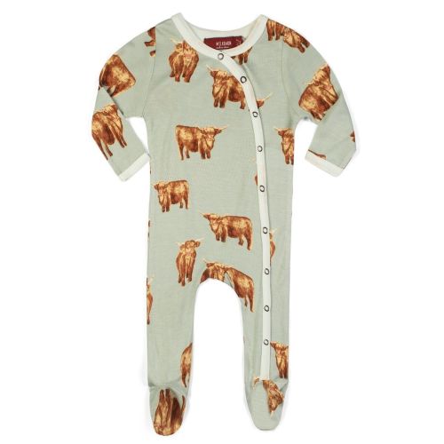 Highland Cow Bamboo Snap Footed Romper | MILKBARN | Bamboo Babywear