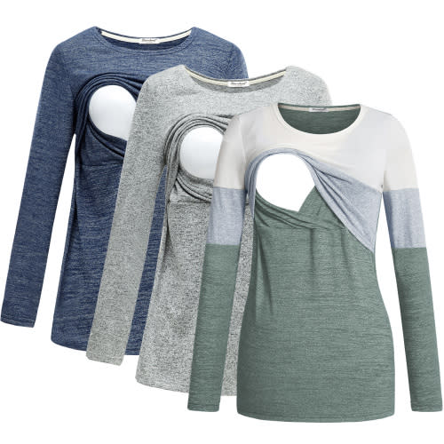 Bearsland Female Long Sleeve Maternity Nursing Top Breastfeeding Shirts 3-Pack