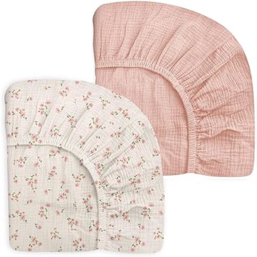 Muslin Cotton Crib Sheet for Baby Girl 2 Pack, (Rosy)
