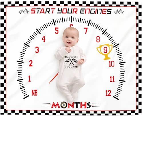 Gicoherero Racing Car Baby Monthly Milestone Blanket for Boy Little Monthly Growth Chart Sports Nursery Blanket 1 to 12 Months Photography Backdrop Prop for Newborn Baby Boy Soft Plush Fleece