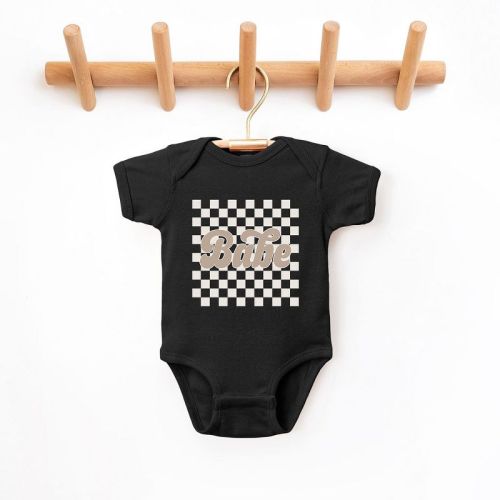 The Juniper Shop Retro Checkered Babe Baby Bodysuit, Color: Black, Size: 6 months