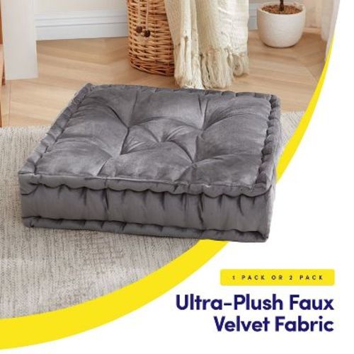 20"x20" Oversized Square Tufted Floor Pillow in Faux Velvet Fabric - Sweet Home Collection®, Ivory, 1 Pack