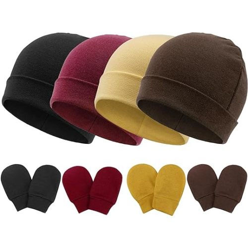 BQUBO Baby Hats and Mittens Infant Cotton Beanie Gloves No Scratch Set Newborn Hospital Hat for Boys Girls