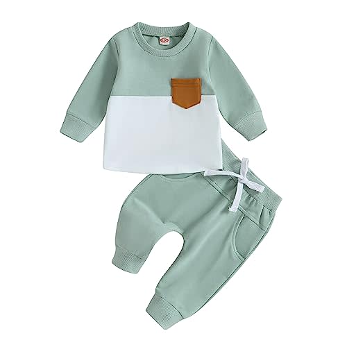 Toddler Baby Boy Fall Winter Outfit Contrast Color Long Sleeve Sweatshirts Stretch Jogger Pants Newborn Clothes Set