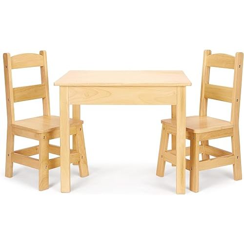 Melissa & Doug Solid Wood Table and 2 Chairs Set - Light Finish Furniture for Playroom