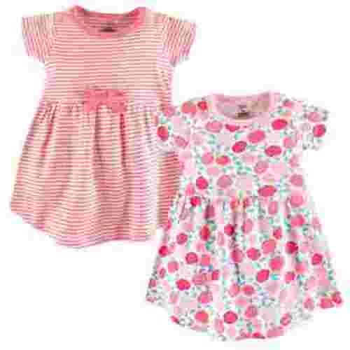 Touched by Nature Baby and Toddler Girl Organic Cotton Short-Sleeve Dresses 2pk, Rosebud, 0-3 Months