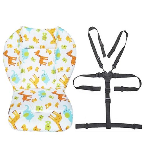 Twoworld Baby High Chair Seat Cushion Liner Mat Pad Cover and High Chair Straps (5 Point Harness) 1 Suit (Animal)