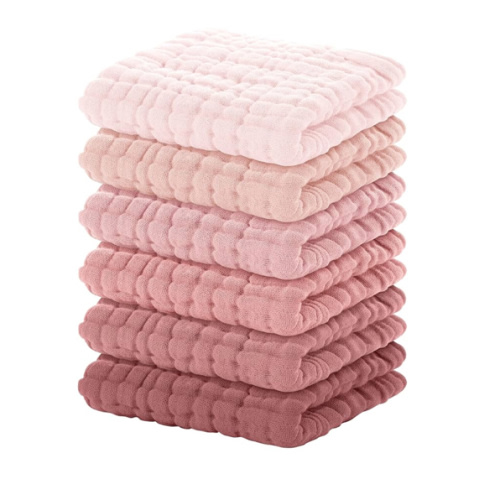 Yoofoss Muslin Baby Washcloths 100% Organic Cotton Face Towels 6 Pack Wash Cloths for Baby 12x12in Soft and Absorbent Baby Wipes (Gradient Pink)
