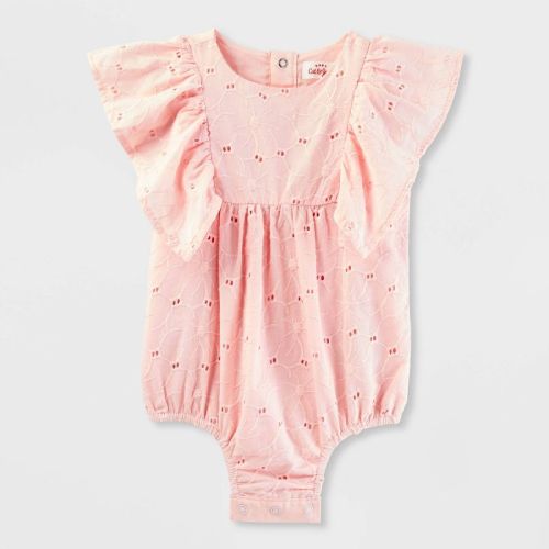 Baby Girls' Eyelet Bubble Romper - Cat & Jack™ Light Pink Newborn: Floral Pattern, Sleeveless, Snap Closure