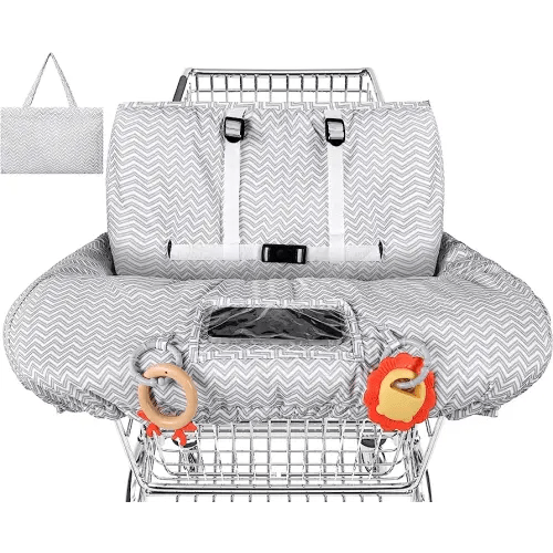 Yoofoss Shopping Cart Cover for Baby, 2-in-1 High Chair Cover with Safety Harness, Multifunctional Cart Covers for Toddler, Universal Fit, Soft Padded Grocery Cart Cover for Baby Boy Girl - Gray Waves